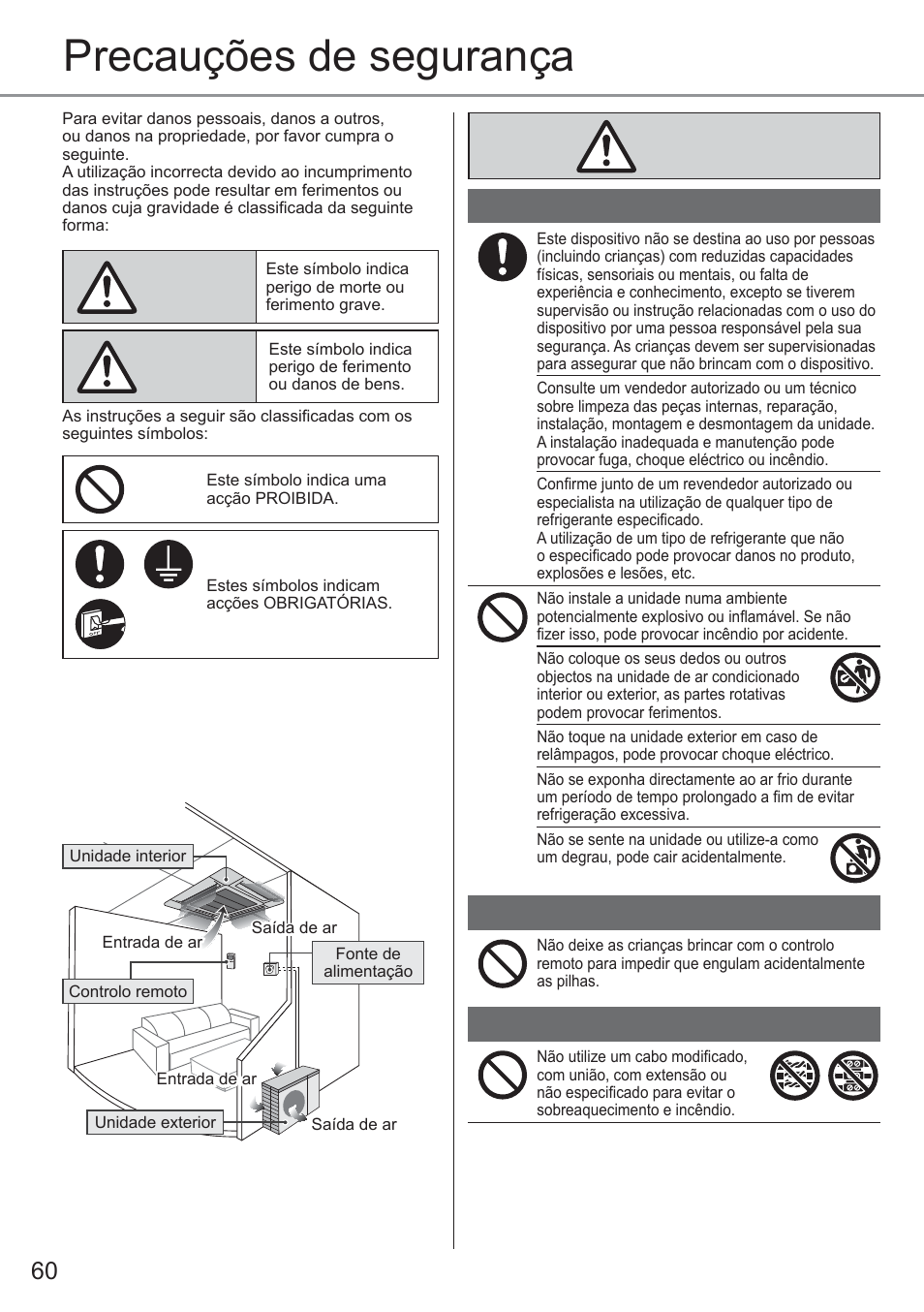Precauções de segurança | Panasonic CU2E15PBE User Manual | Page 60 / 80