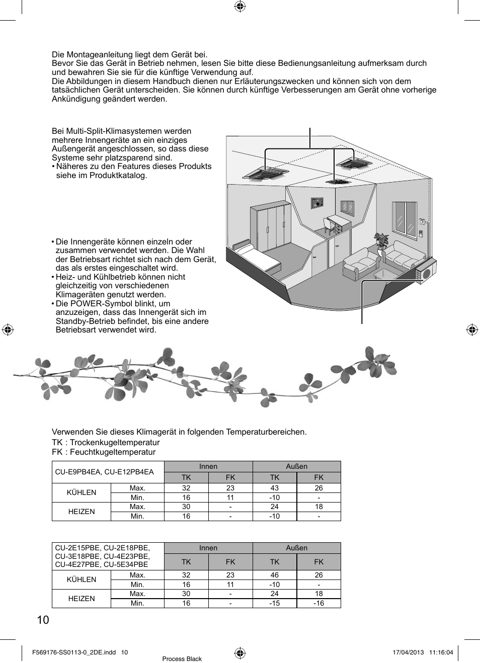 Multi-split-klimasystem, Betriebsbereiche | Panasonic CU3E18PBE User Manual | Page 10 / 80