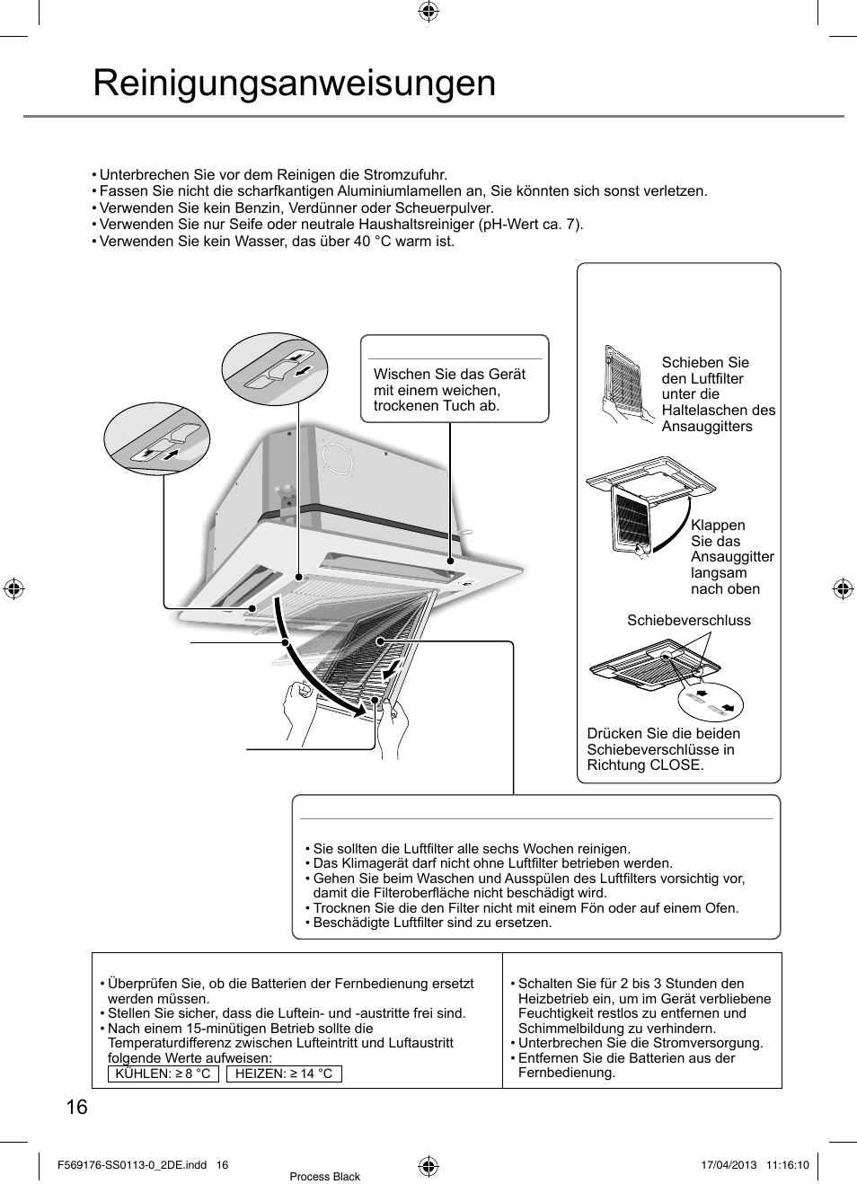 Reinigungsanweisungen | Panasonic CU3E18PBE User Manual | Page 16 / 80