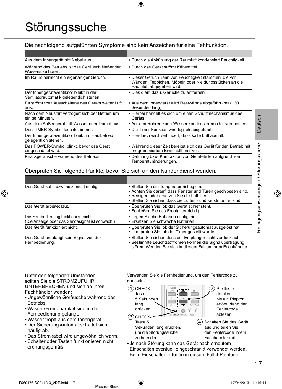 Störungssuche, Kriterien für betriebsunterbrechung | Panasonic CU3E18PBE User Manual | Page 17 / 80