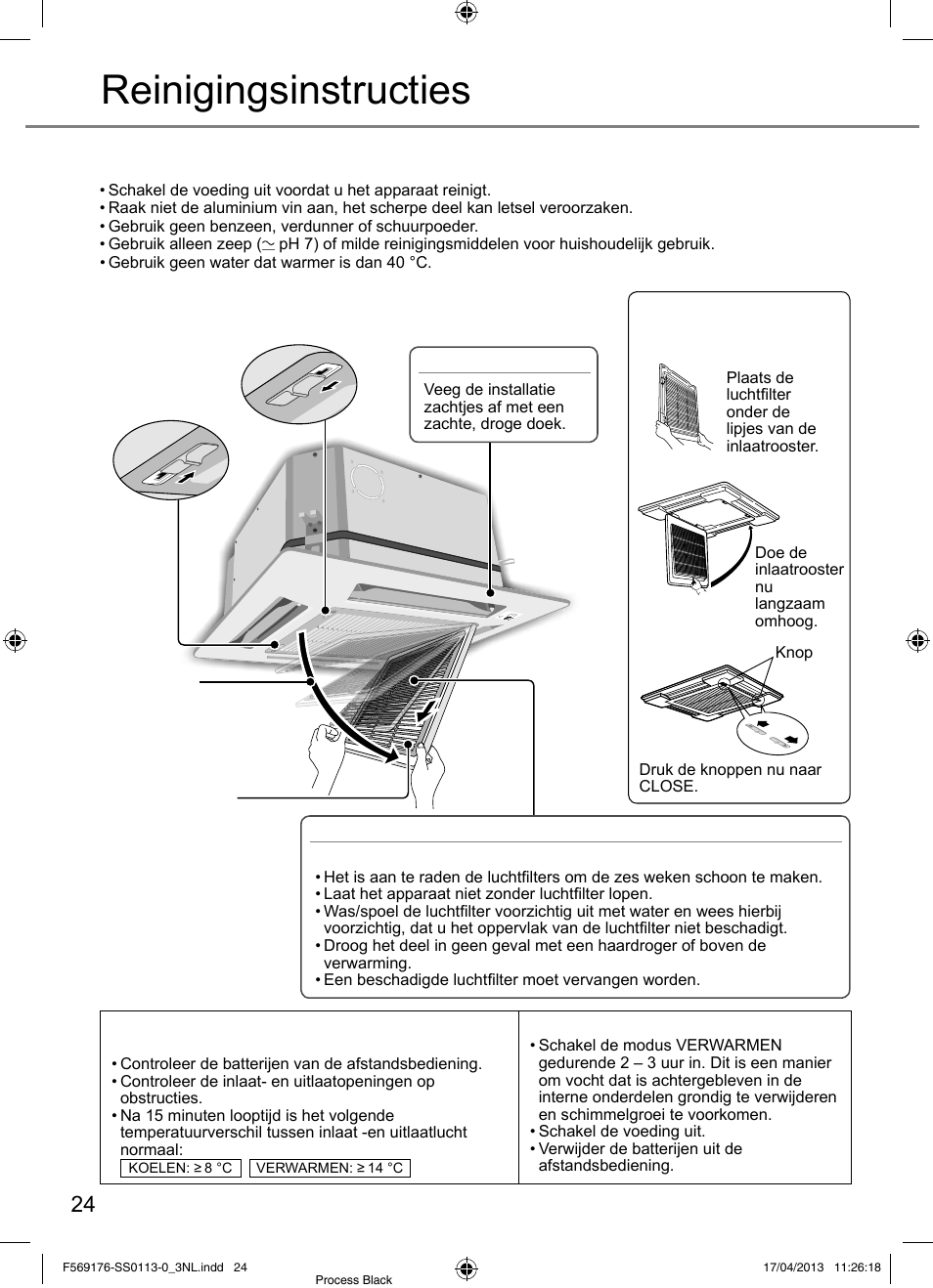 Reinigingsinstructies | Panasonic CU3E18PBE User Manual | Page 24 / 80
