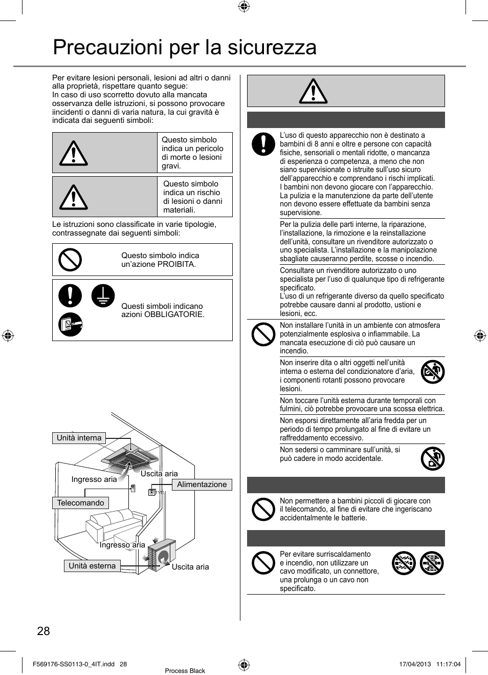 Precauzioni per la sicurezza | Panasonic CU3E18PBE User Manual | Page 28 / 80