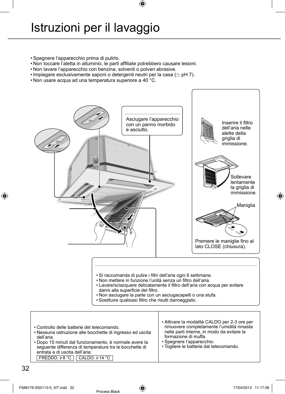 Istruzioni per il lavaggio | Panasonic CU3E18PBE User Manual | Page 32 / 80