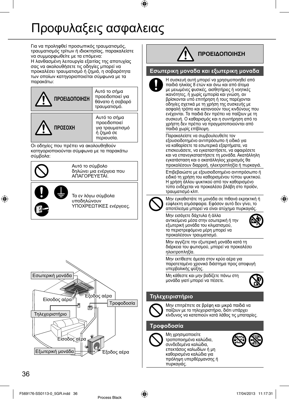 Προφυλαξεις ασφαλειας | Panasonic CU3E18PBE User Manual | Page 36 / 80