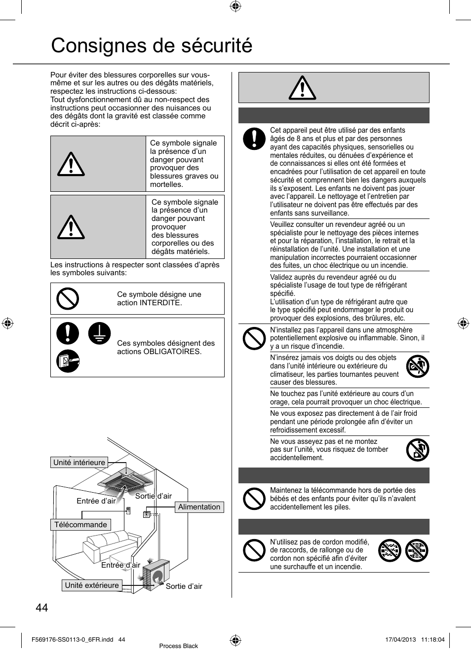 Consignes de sécurité | Panasonic CU3E18PBE User Manual | Page 44 / 80