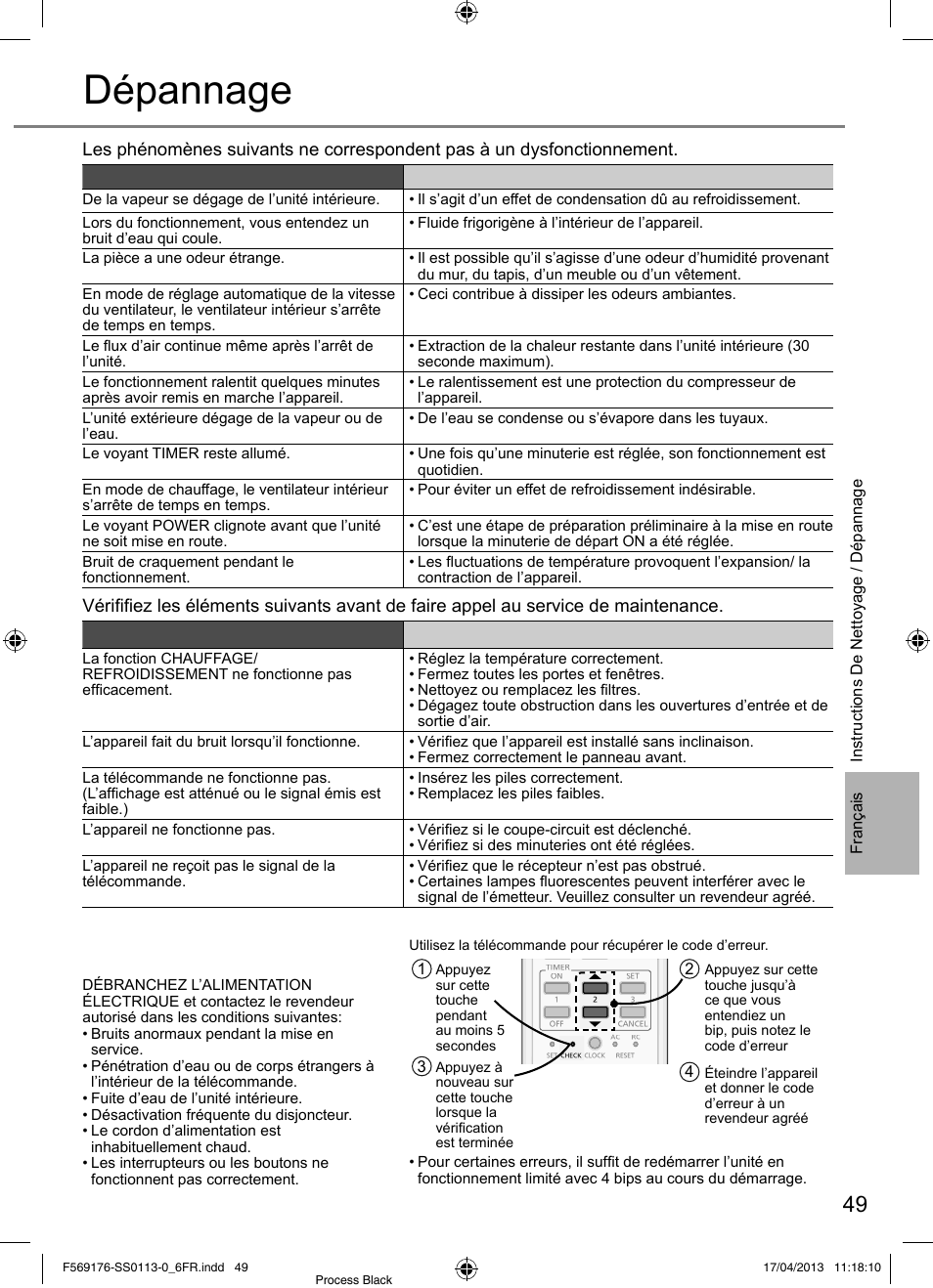 Dépannage | Panasonic CU3E18PBE User Manual | Page 49 / 80