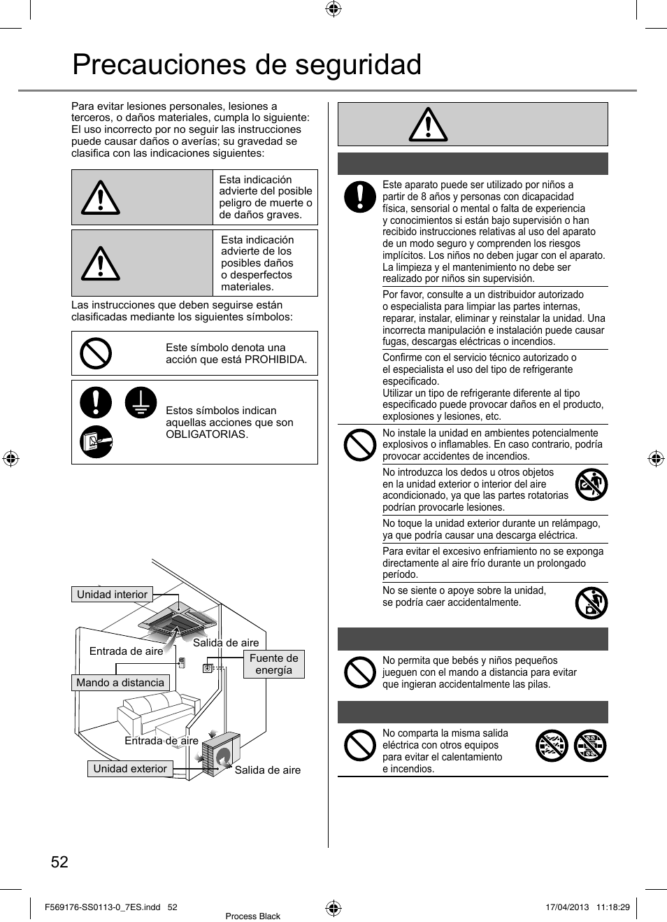 Precauciones de seguridad | Panasonic CU3E18PBE User Manual | Page 52 / 80