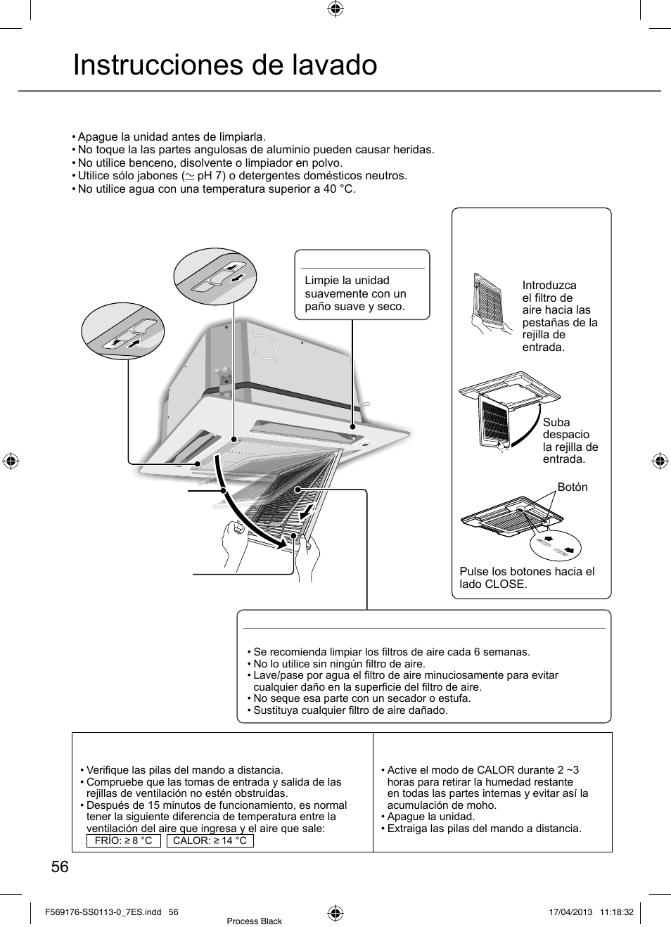 Instrucciones de lavado | Panasonic CU3E18PBE User Manual | Page 56 / 80