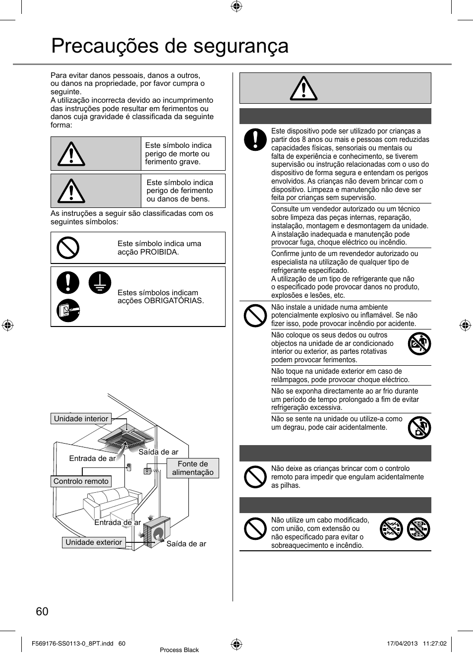 Precauções de segurança | Panasonic CU3E18PBE User Manual | Page 60 / 80