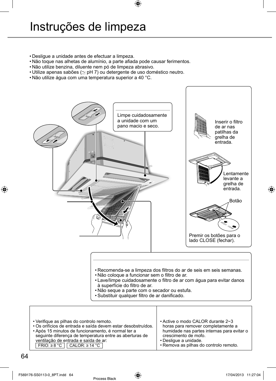 Instruções de limpeza | Panasonic CU3E18PBE User Manual | Page 64 / 80