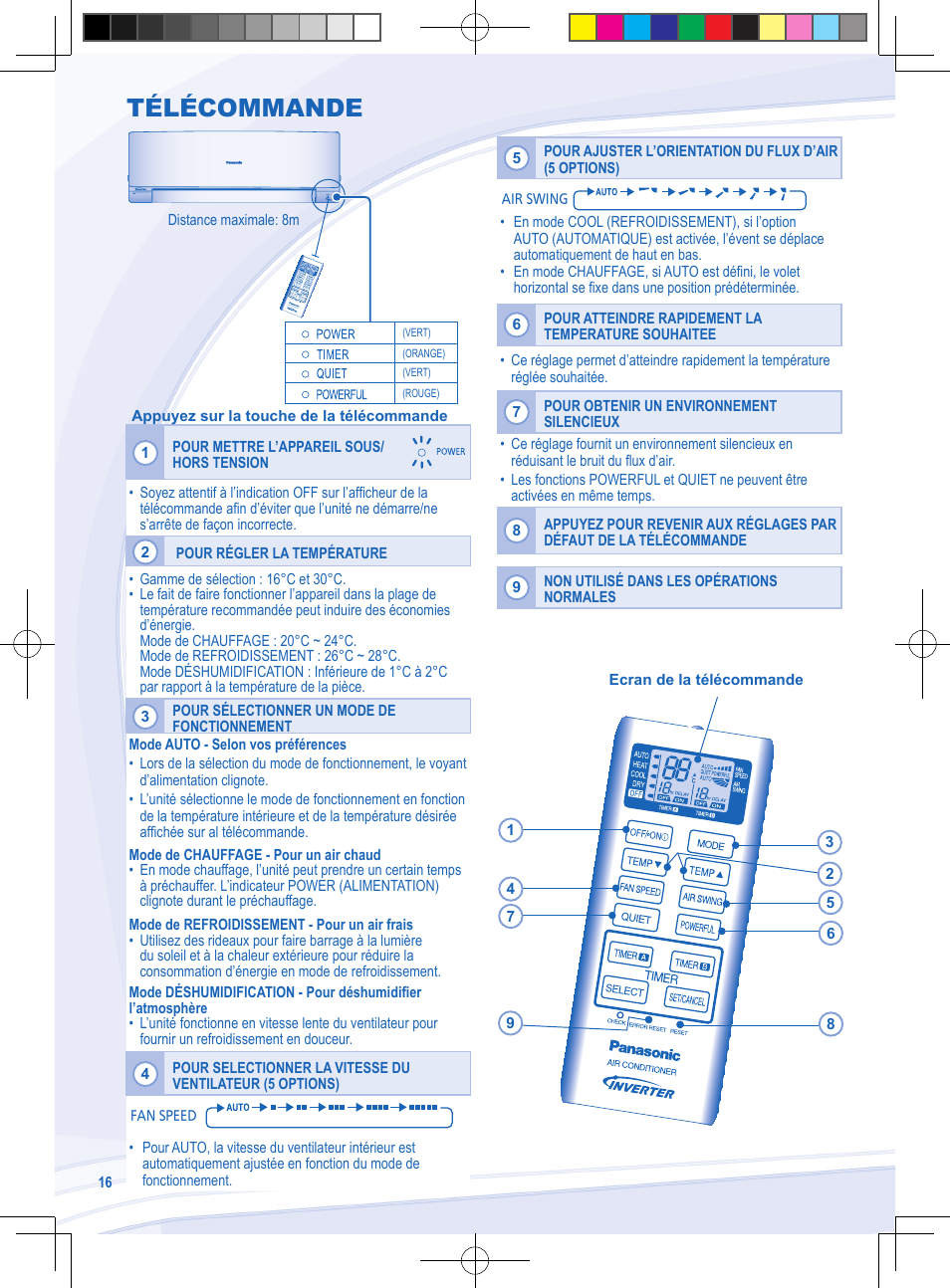 Télécommande | Panasonic CURE9NKE User Manual | Page 16 / 72