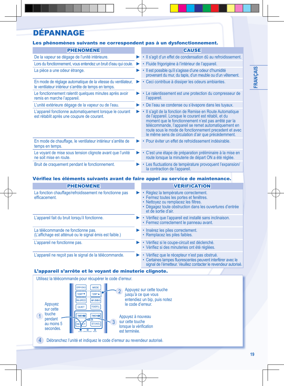 Dépannage | Panasonic CURE9NKE User Manual | Page 19 / 72