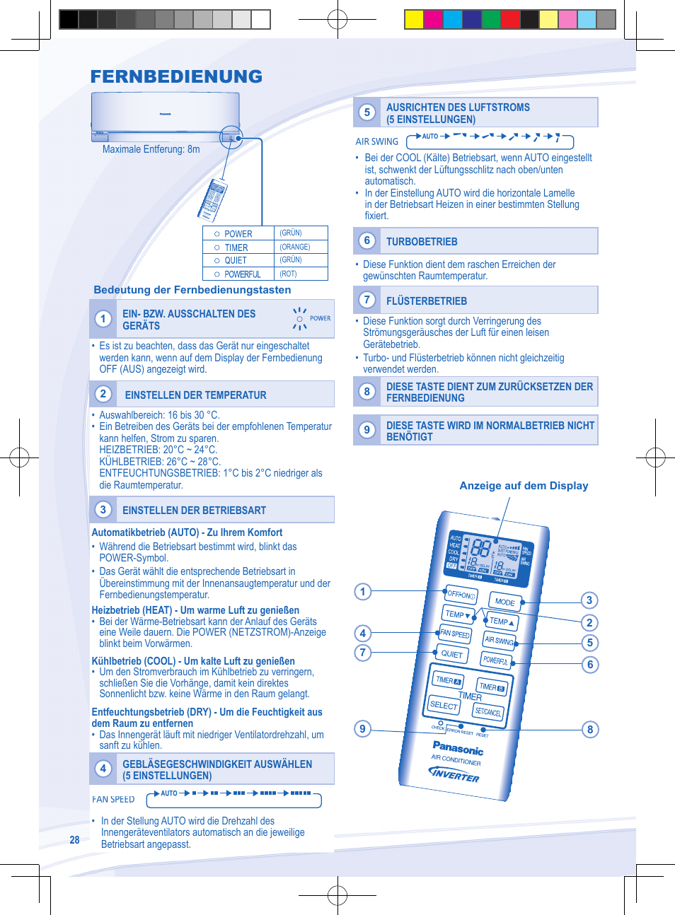 Fernbedienung | Panasonic CURE9NKE User Manual | Page 28 / 72