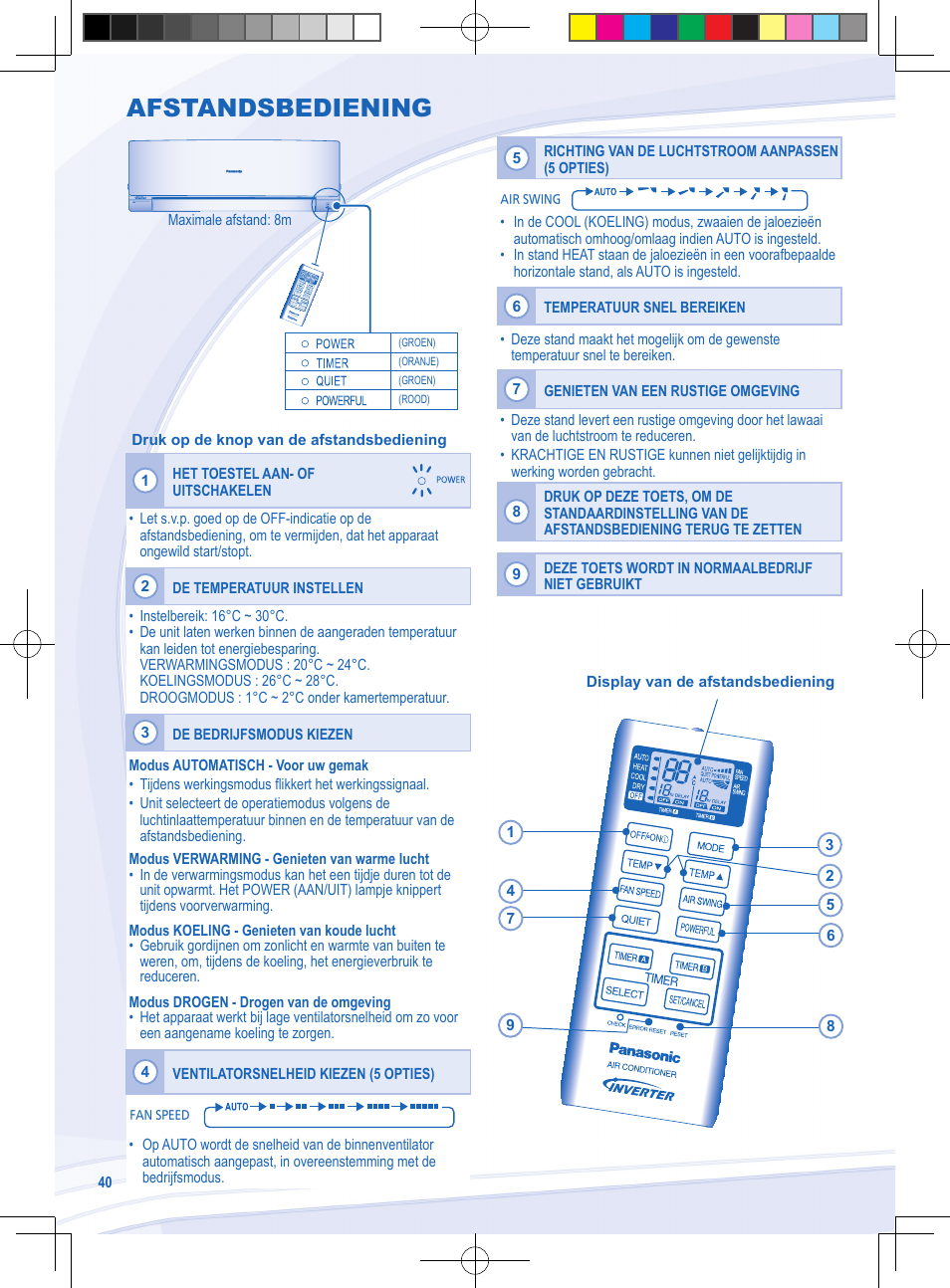 Afstandsbediening | Panasonic CURE9NKE User Manual | Page 40 / 72