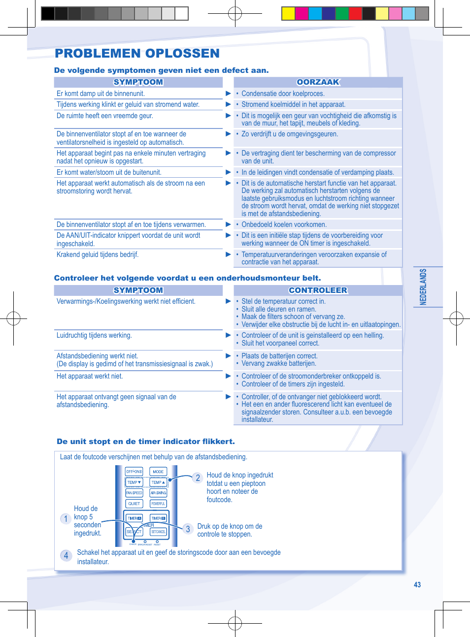 Problemen oplossen | Panasonic CURE9NKE User Manual | Page 43 / 72