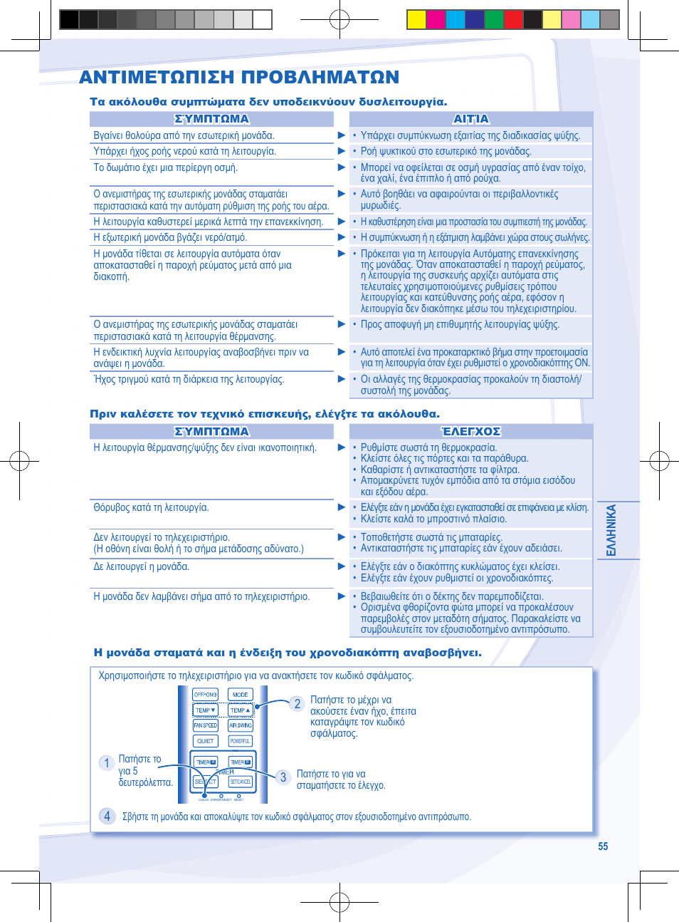 Αντιμετωπιση προβληματων | Panasonic CURE9NKE User Manual | Page 55 / 72