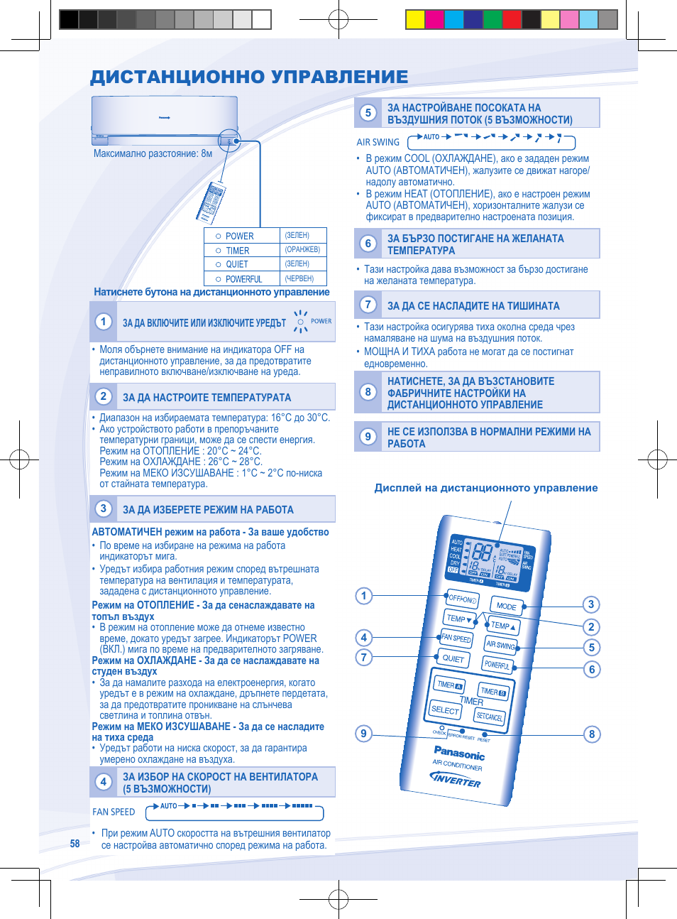 Дистанционно управление | Panasonic CURE9NKE User Manual | Page 58 / 72