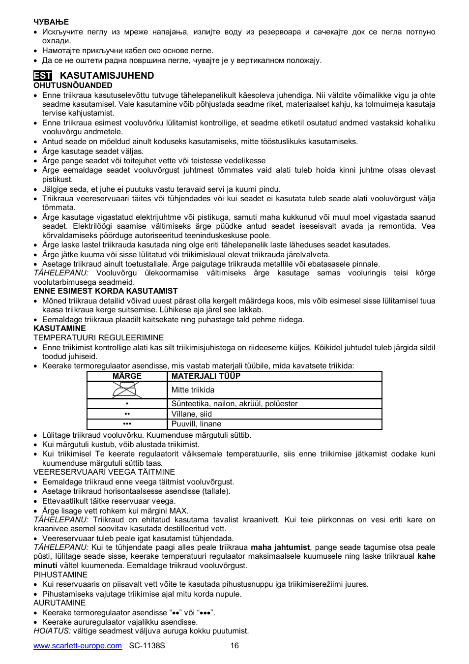 Scarlett SC-1138S User Manual | Page 16 / 24