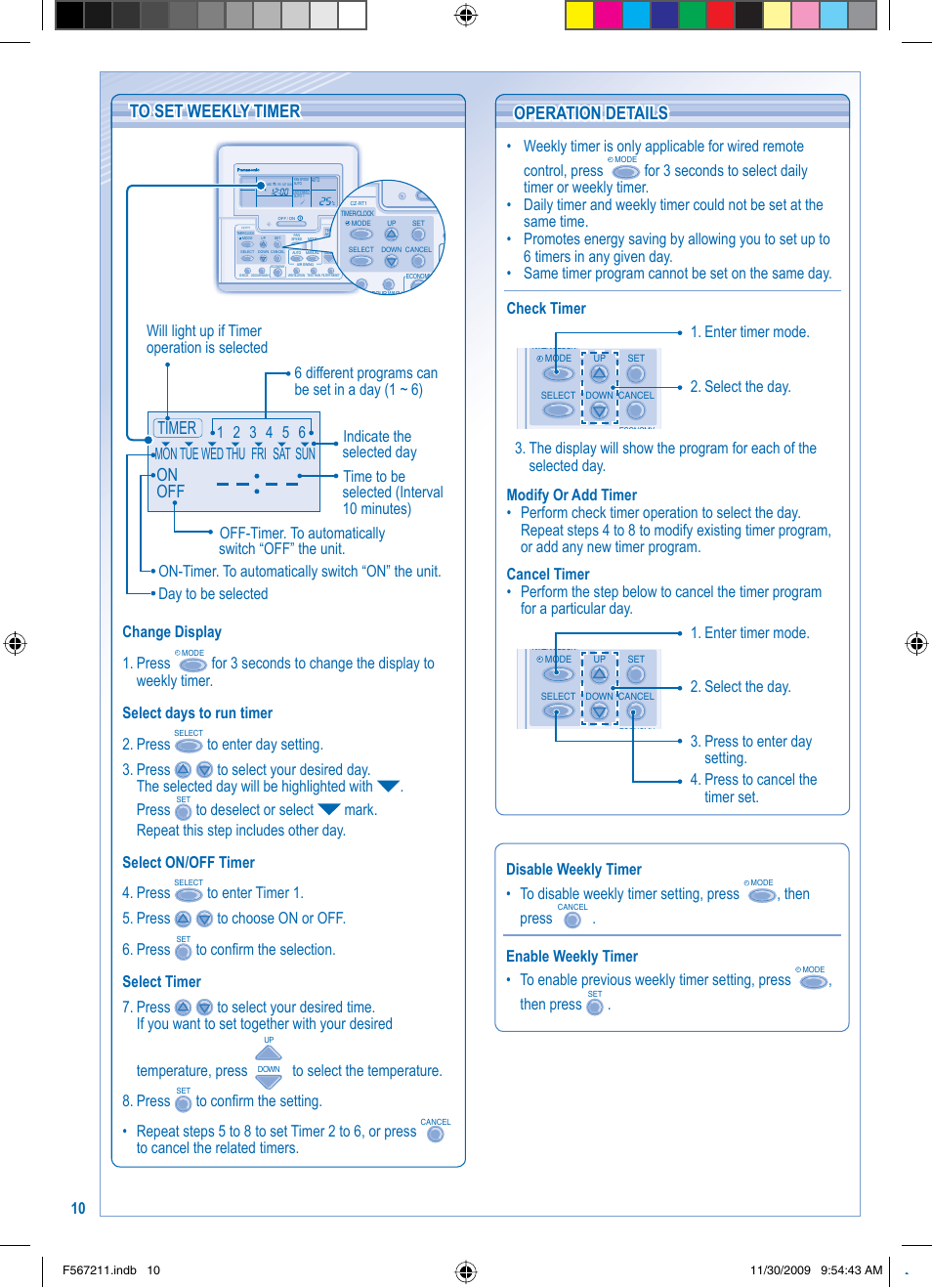 On off timer, Operation details operation details, Change display 1. press | Then press | Panasonic S36KA1E5 User Manual | Page 10 / 112