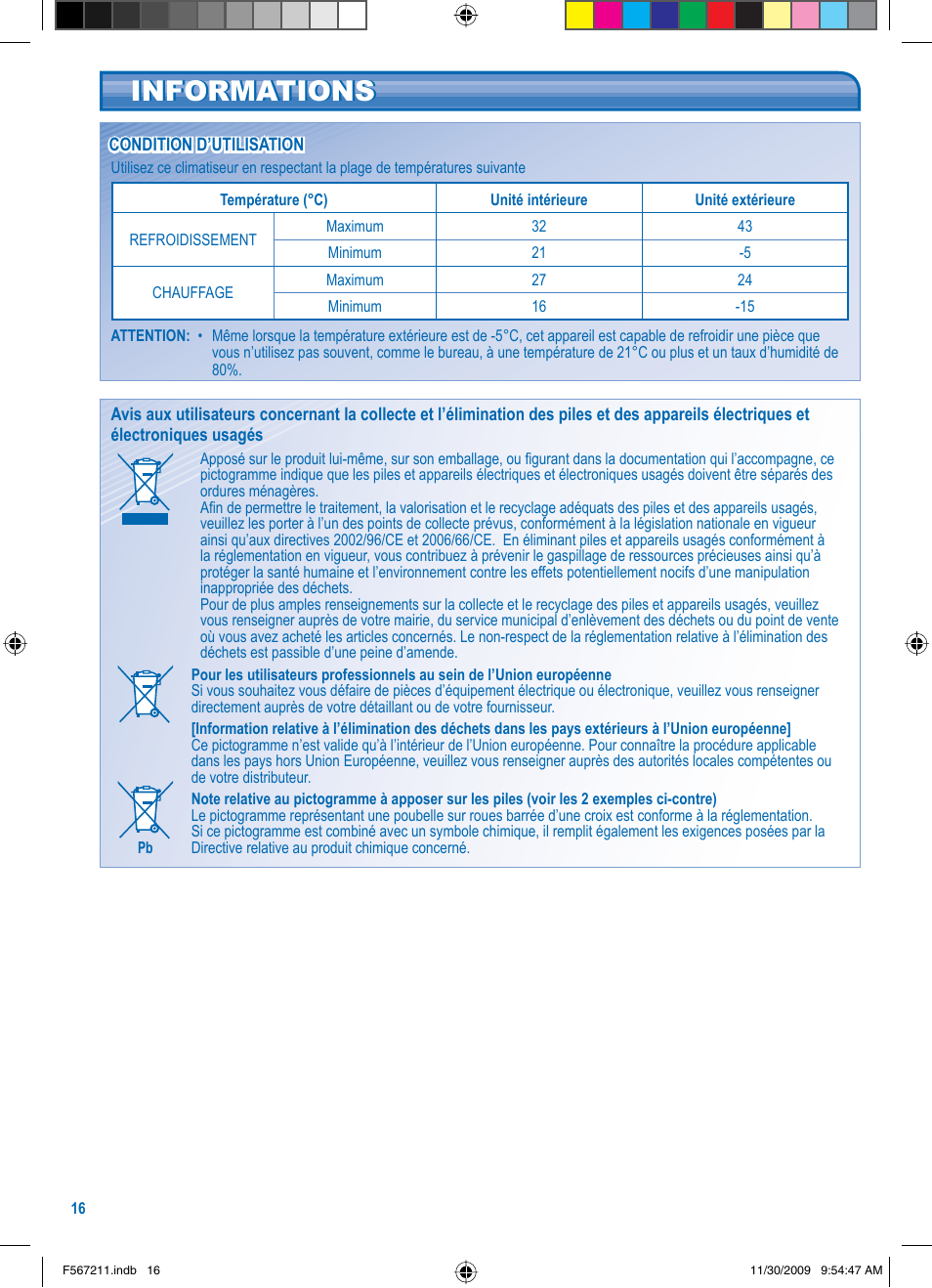 Informations | Panasonic S36KA1E5 User Manual | Page 16 / 112