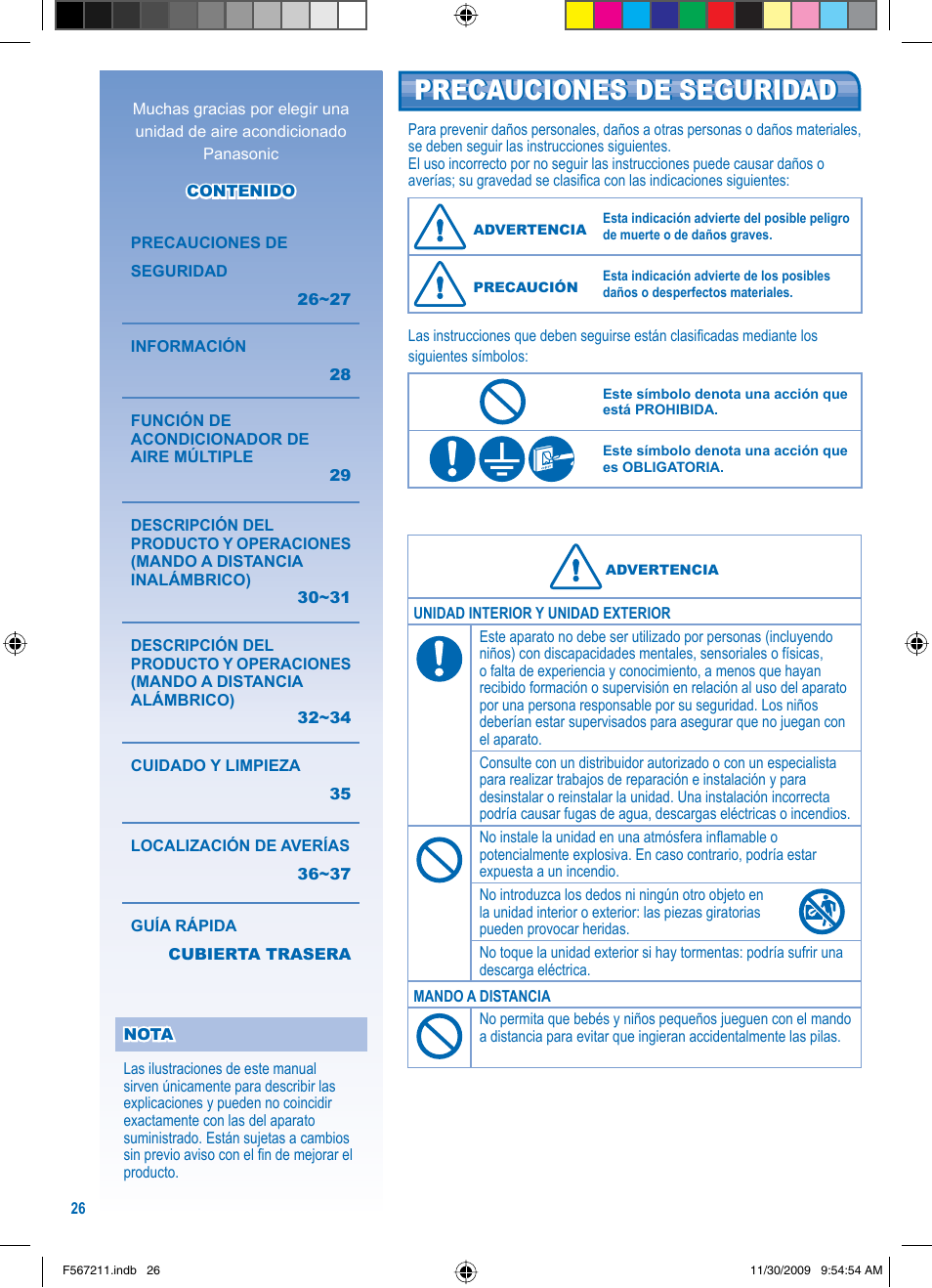 Precauciones de seguridad | Panasonic S36KA1E5 User Manual | Page 26 / 112