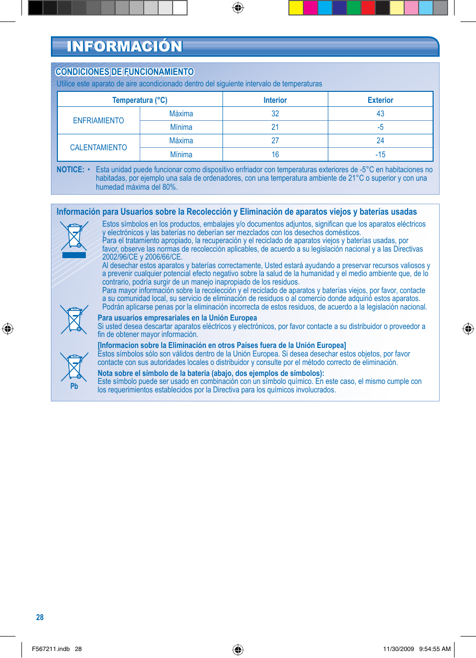 Información | Panasonic S36KA1E5 User Manual | Page 28 / 112