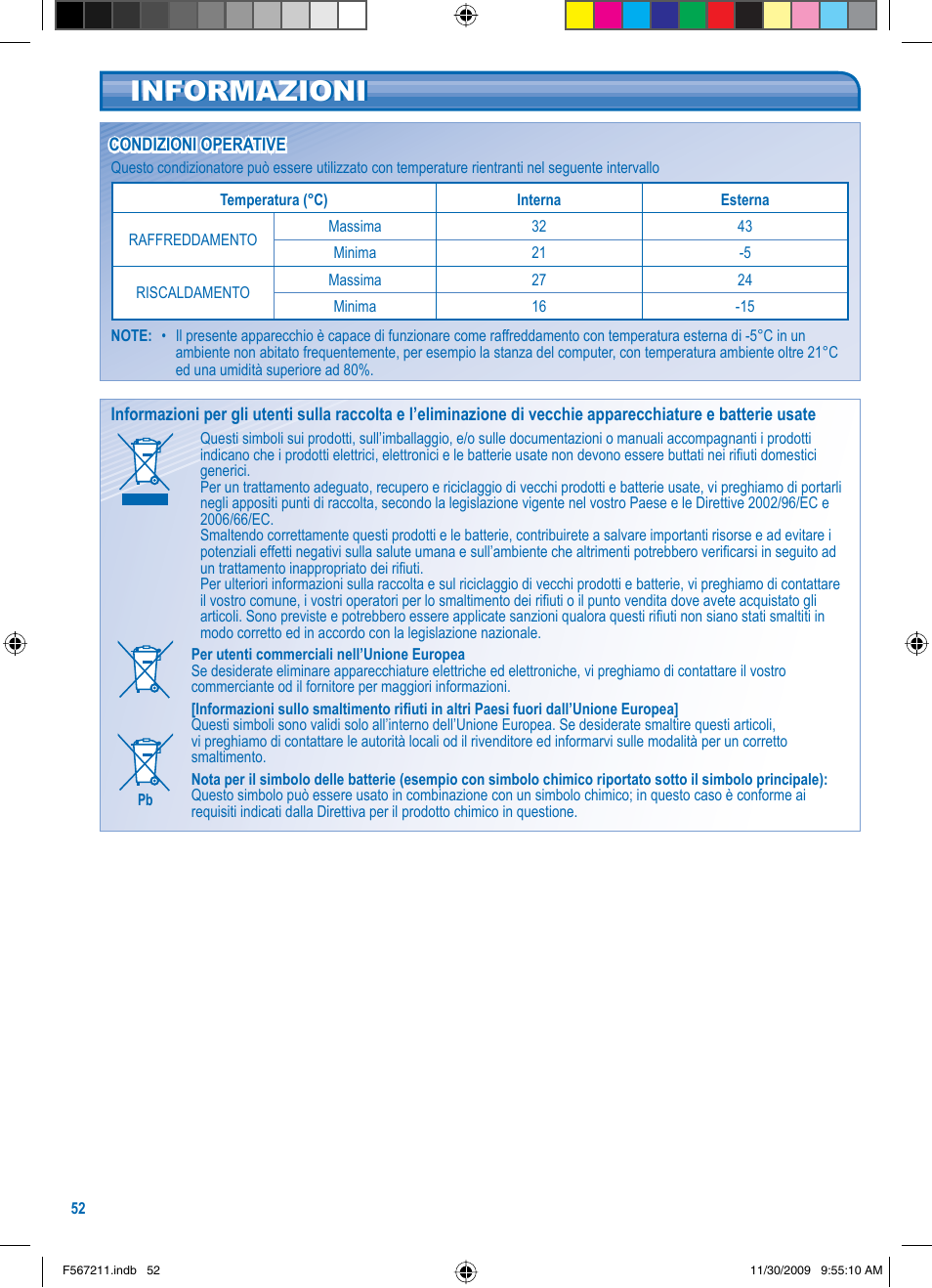 Informazioni | Panasonic S36KA1E5 User Manual | Page 52 / 112