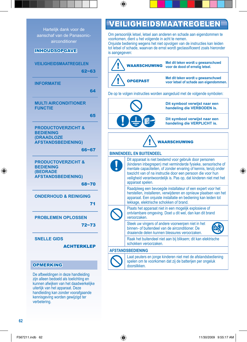Veiligheidsmaatregelen | Panasonic S36KA1E5 User Manual | Page 62 / 112