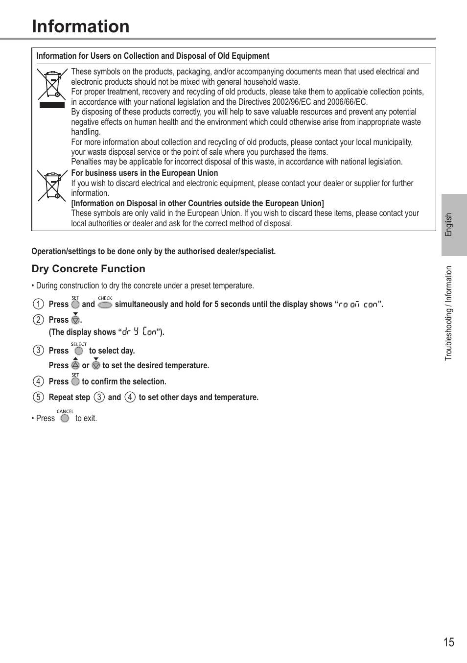 Information | Panasonic WHUX12FE8 User Manual | Page 15 / 100