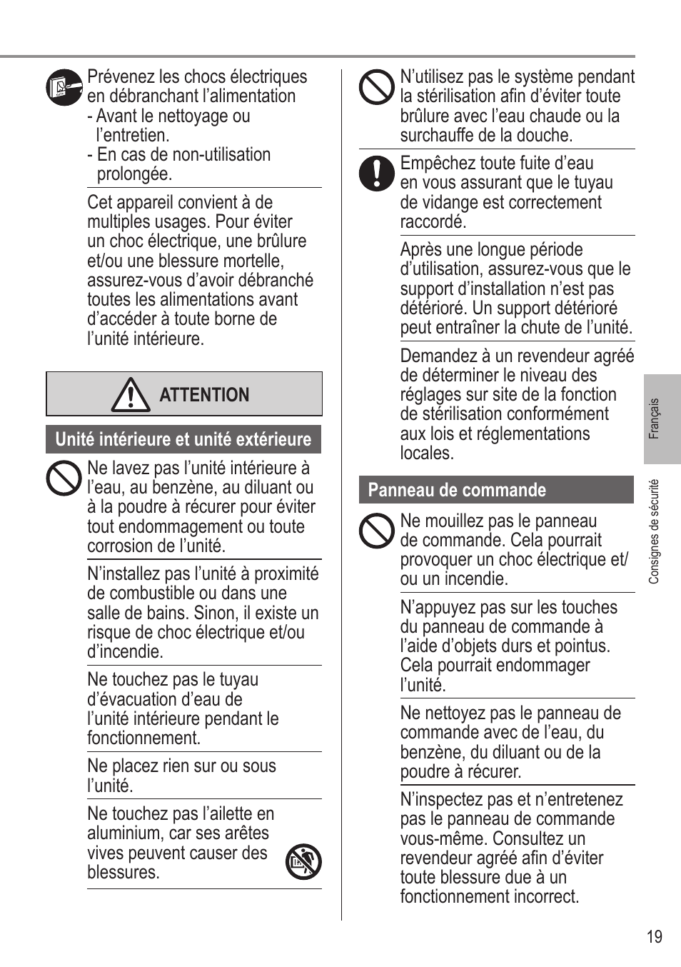 Panasonic WHUX12FE8 User Manual | Page 19 / 100