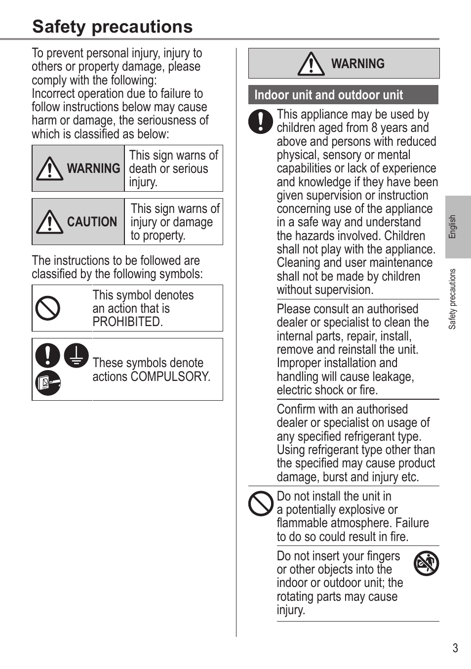 Safety precautions | Panasonic WHUX12FE8 User Manual | Page 3 / 100