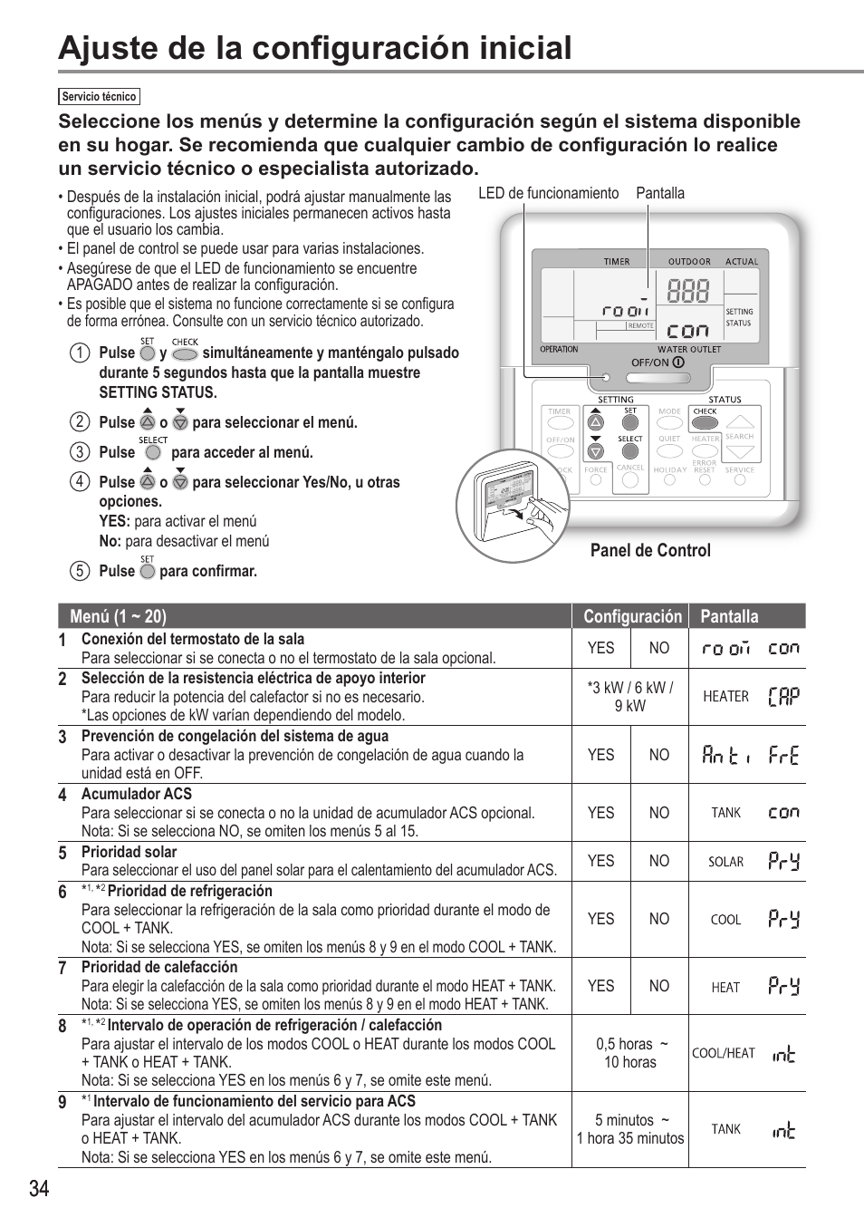 Ajuste de la configuración inicial | Panasonic WHUX12FE8 User Manual | Page 34 / 100