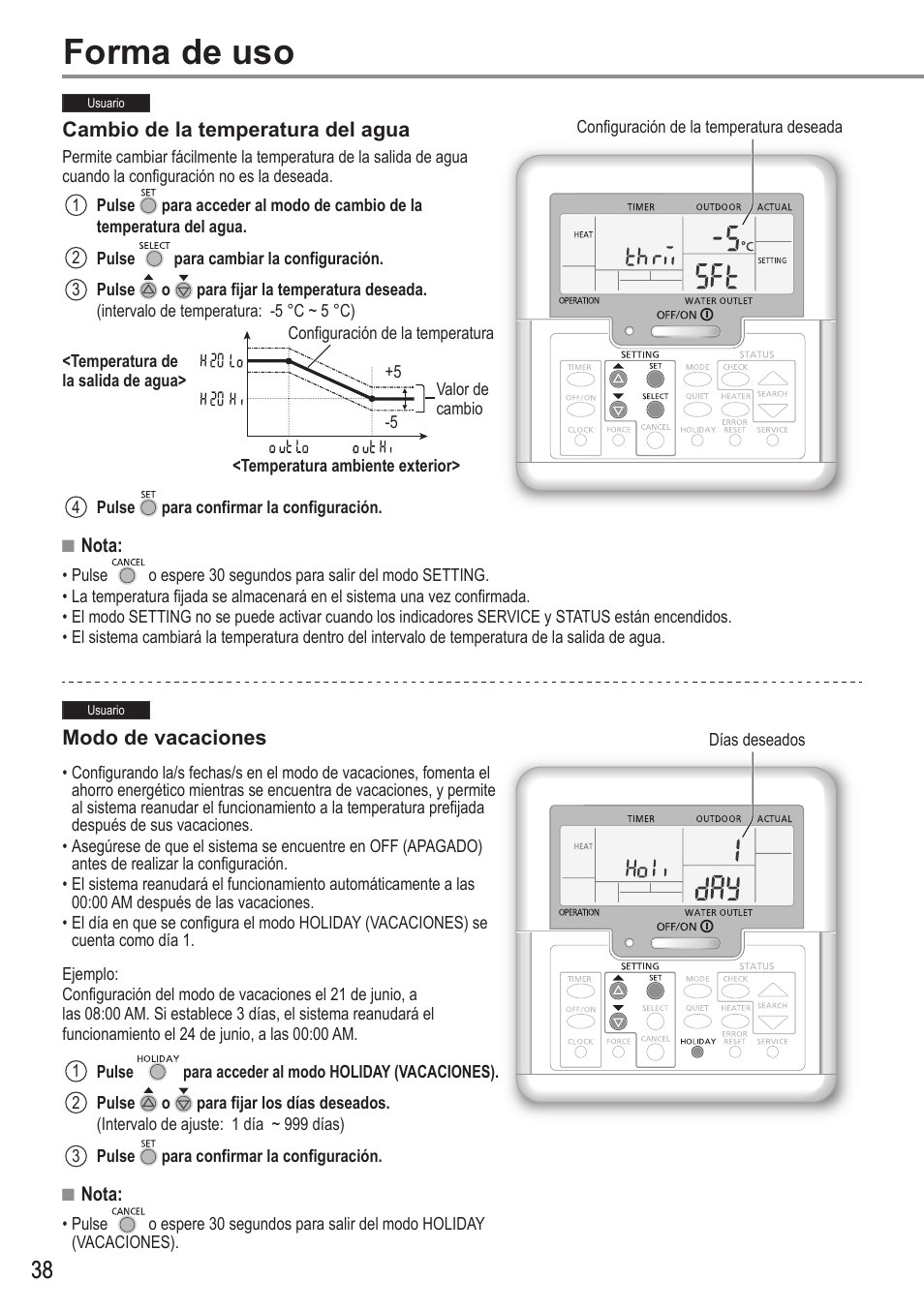 Forma de uso | Panasonic WHUX12FE8 User Manual | Page 38 / 100