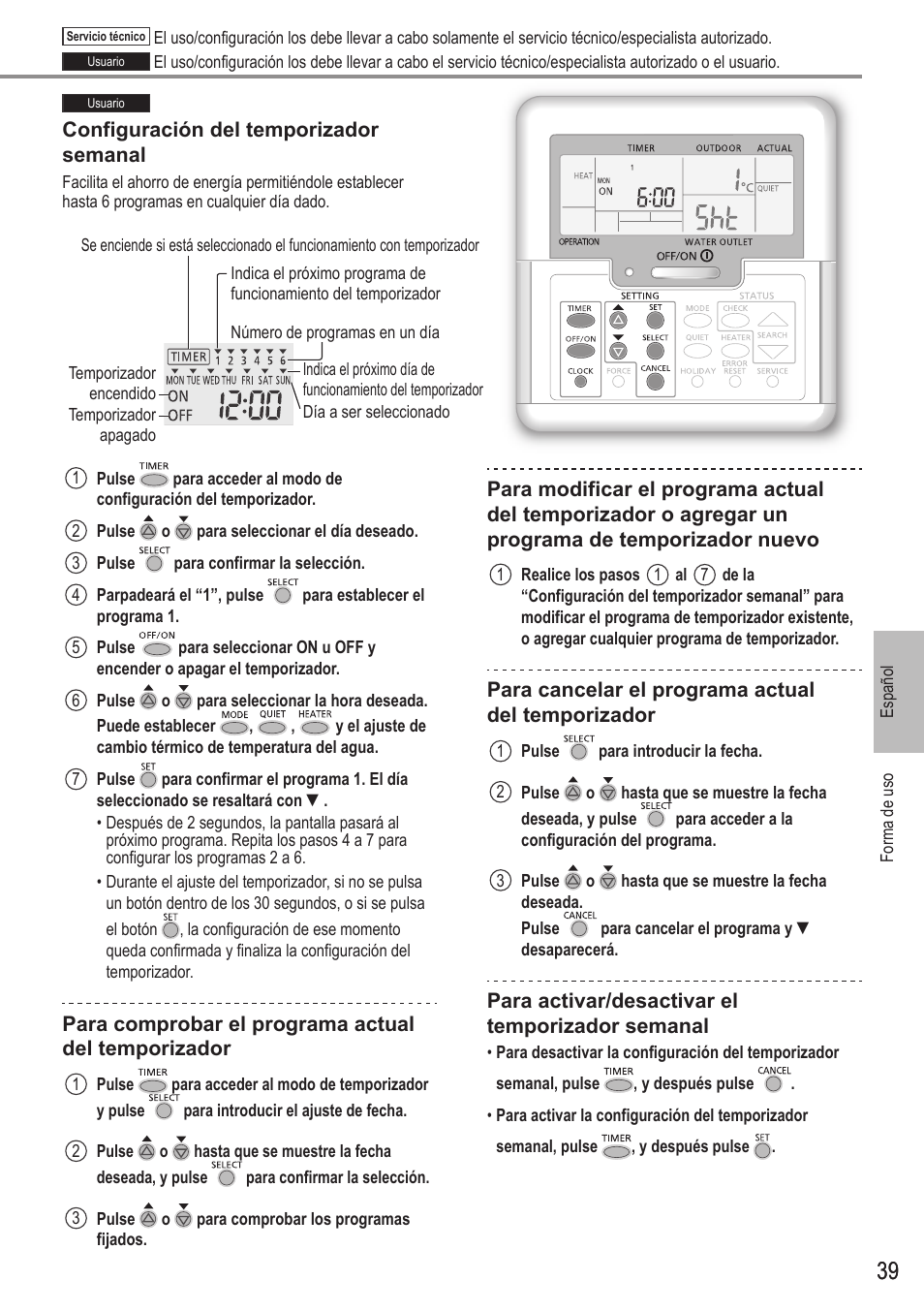 Panasonic WHUX12FE8 User Manual | Page 39 / 100