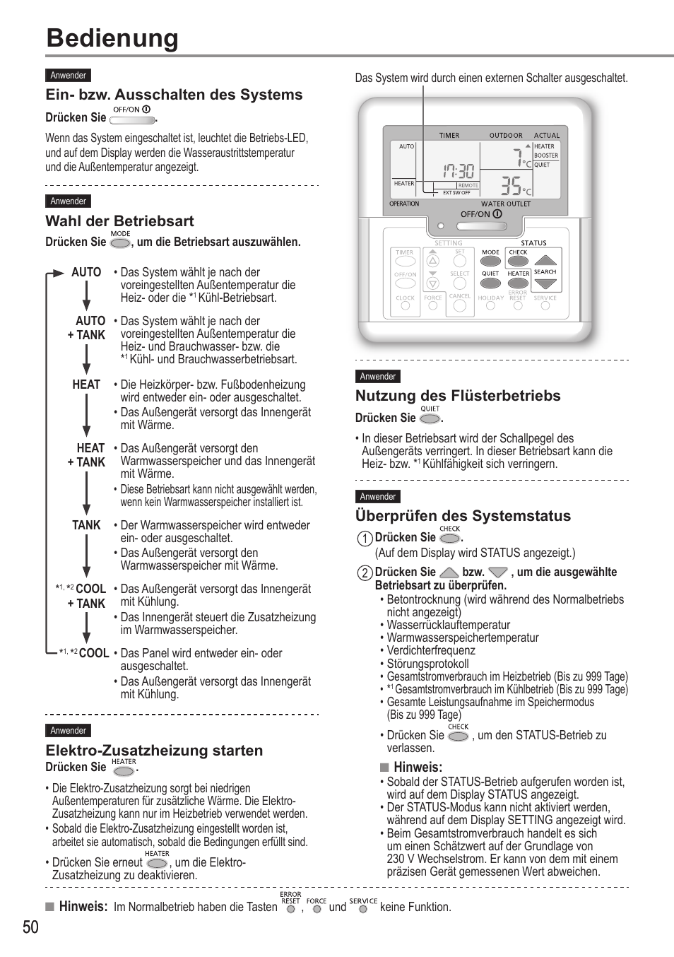 Bedienung | Panasonic WHUX12FE8 User Manual | Page 50 / 100