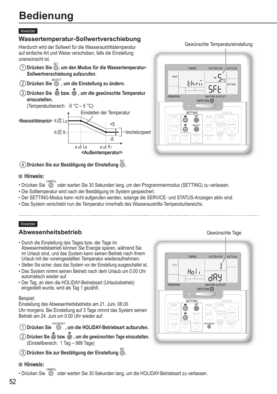 Bedienung | Panasonic WHUX12FE8 User Manual | Page 52 / 100