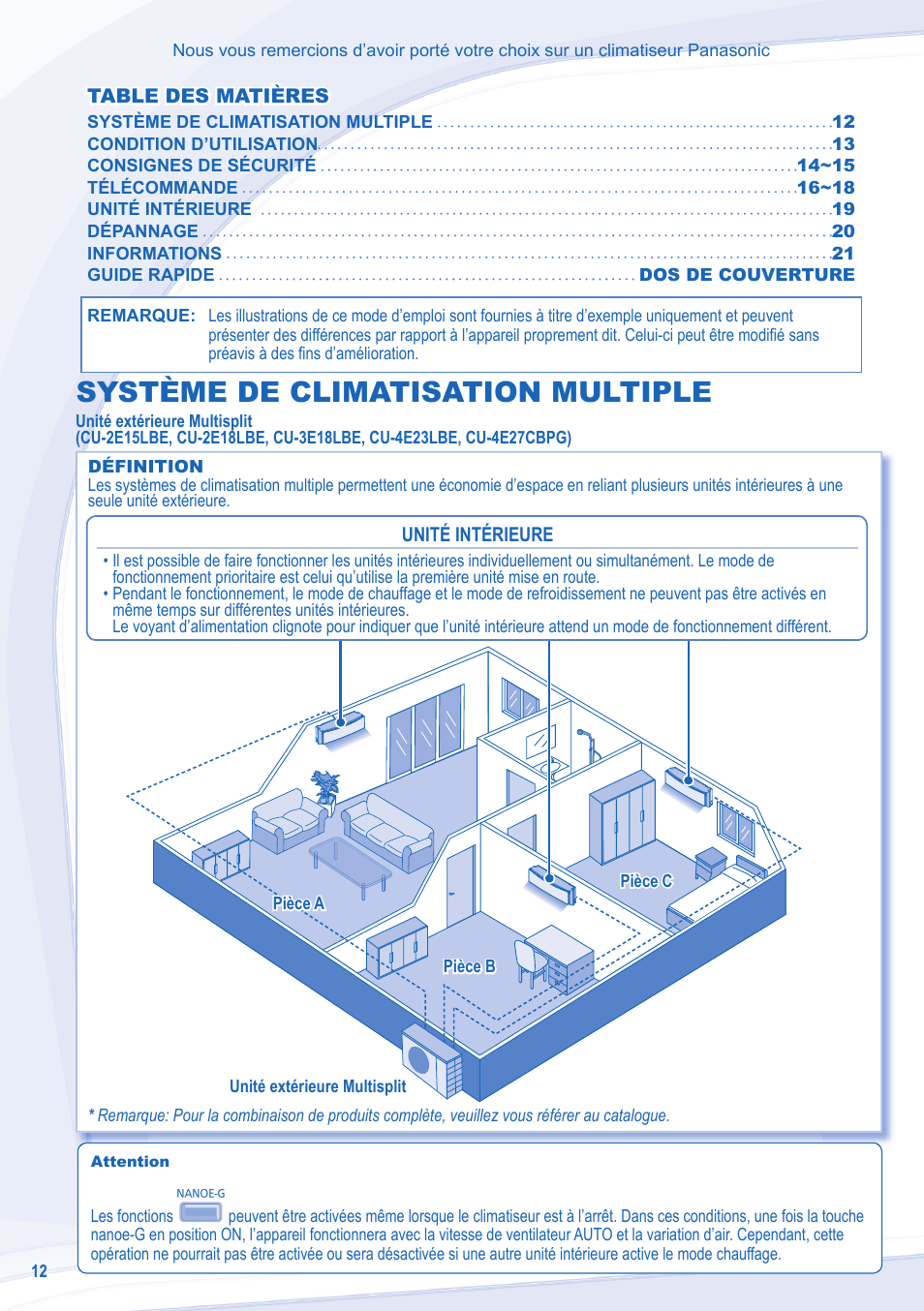 Système de climatisation multiple | Panasonic CSXE18NKEW User Manual | Page 12 / 64