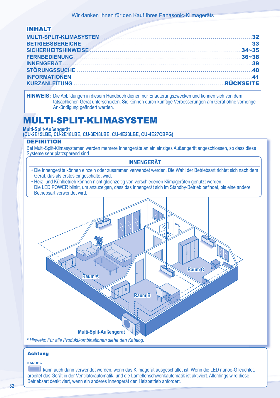Multi-split-klimasystem | Panasonic CSXE18NKEW User Manual | Page 32 / 64