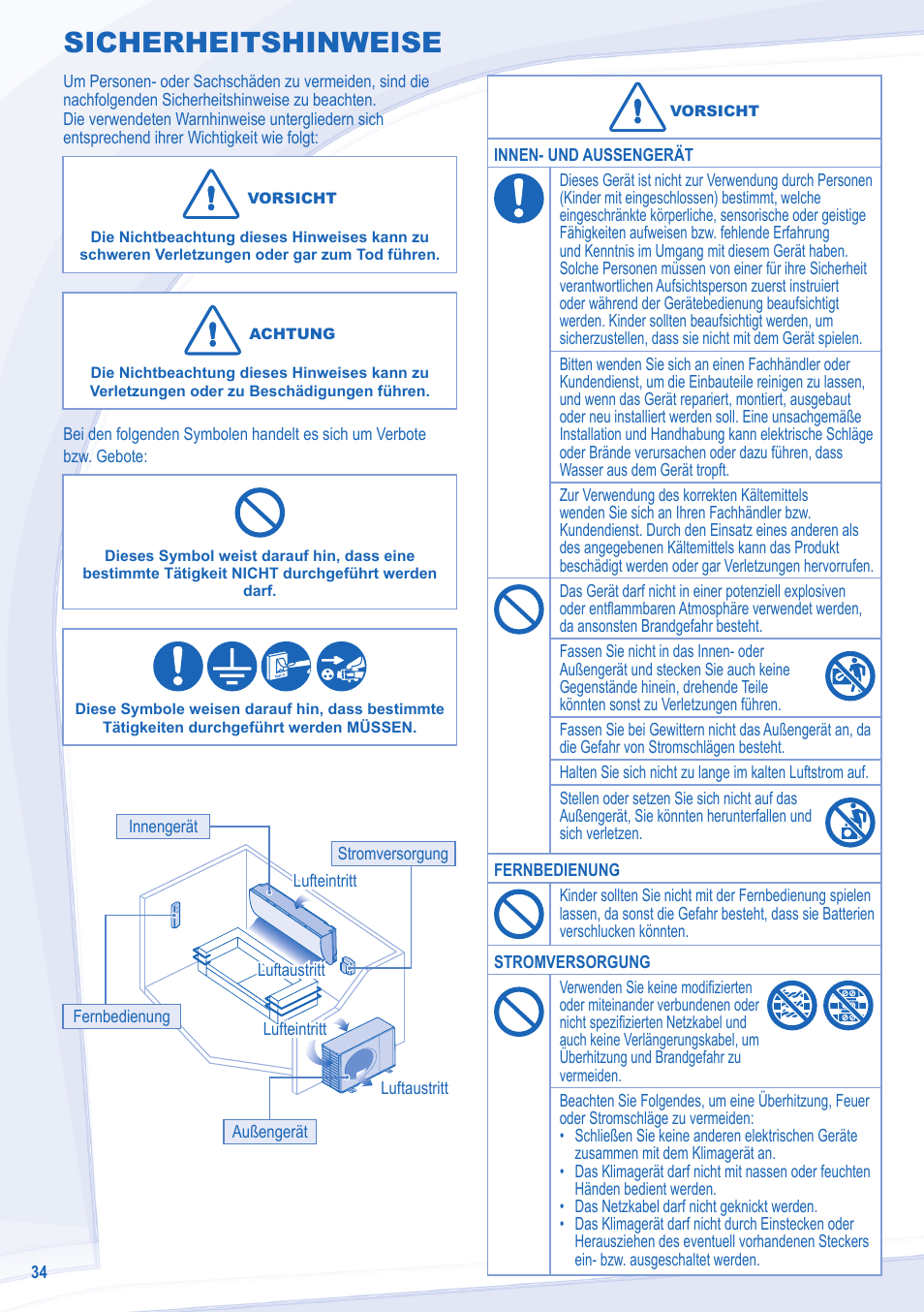 Sicherheitshinweise | Panasonic CSXE18NKEW User Manual | Page 34 / 64