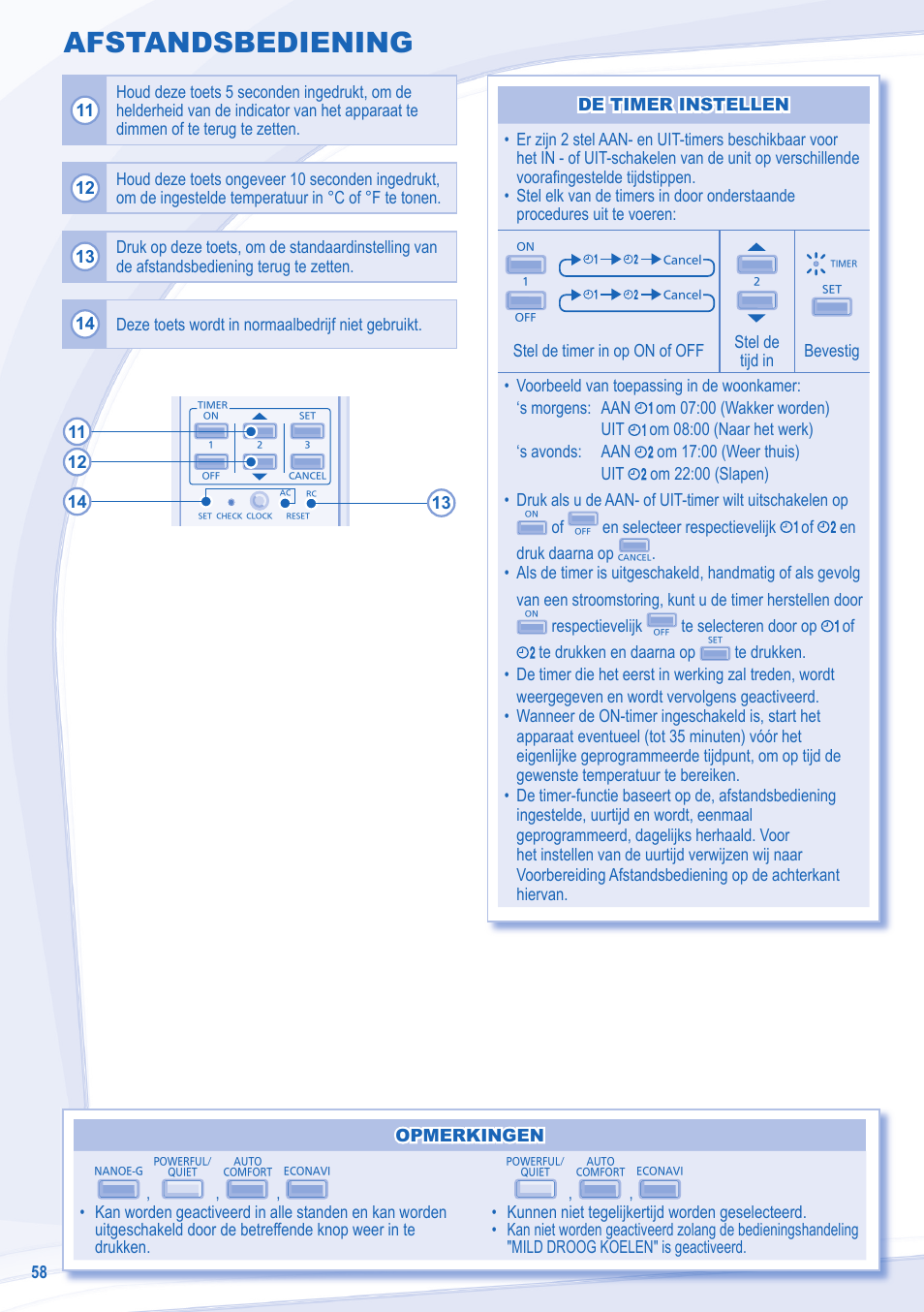 Afstandsbediening | Panasonic CSXE18NKEW User Manual | Page 58 / 64