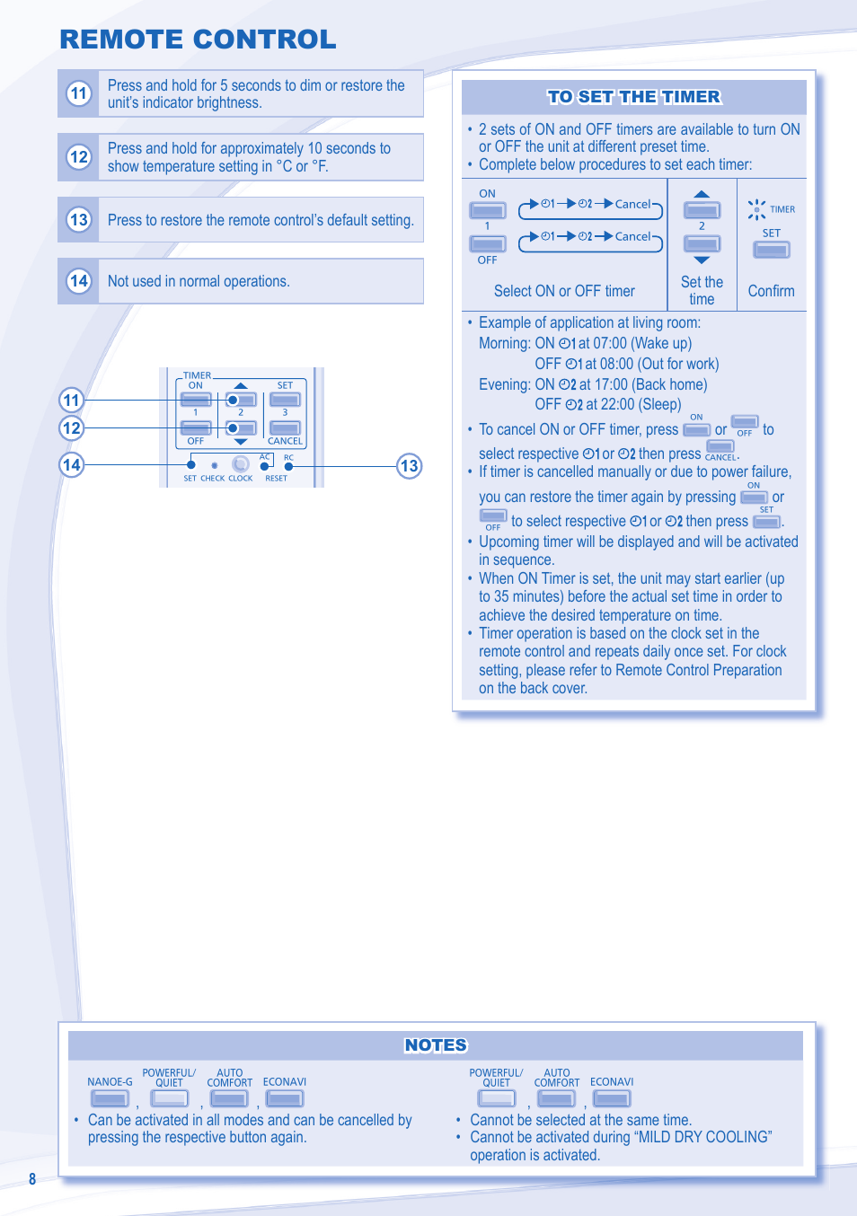 Remote control | Panasonic CSXE18NKEW User Manual | Page 8 / 64