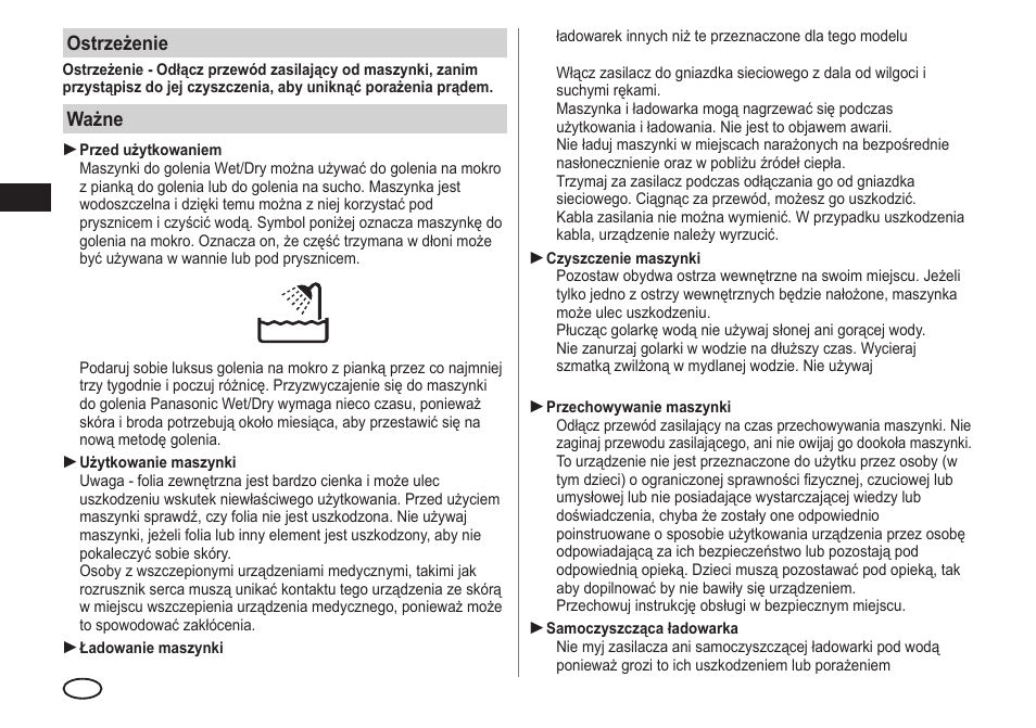 Ostrzeżenie, Ważne | Panasonic ESLA93 User Manual | Page 116 / 178