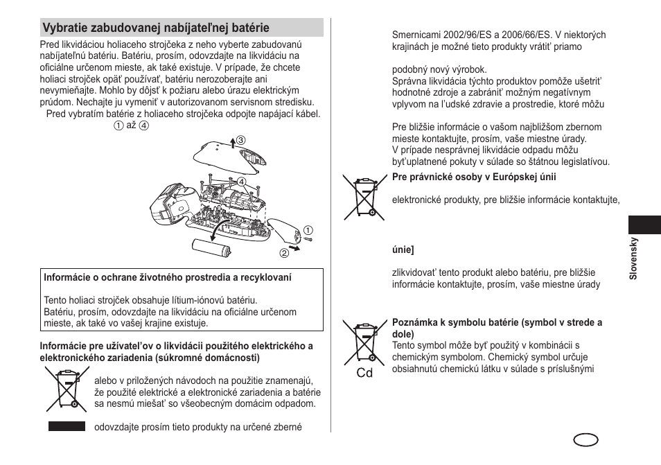 Vybratie zabudovanej nabíjateľnej batérie | Panasonic ESLA93 User Manual | Page 145 / 178