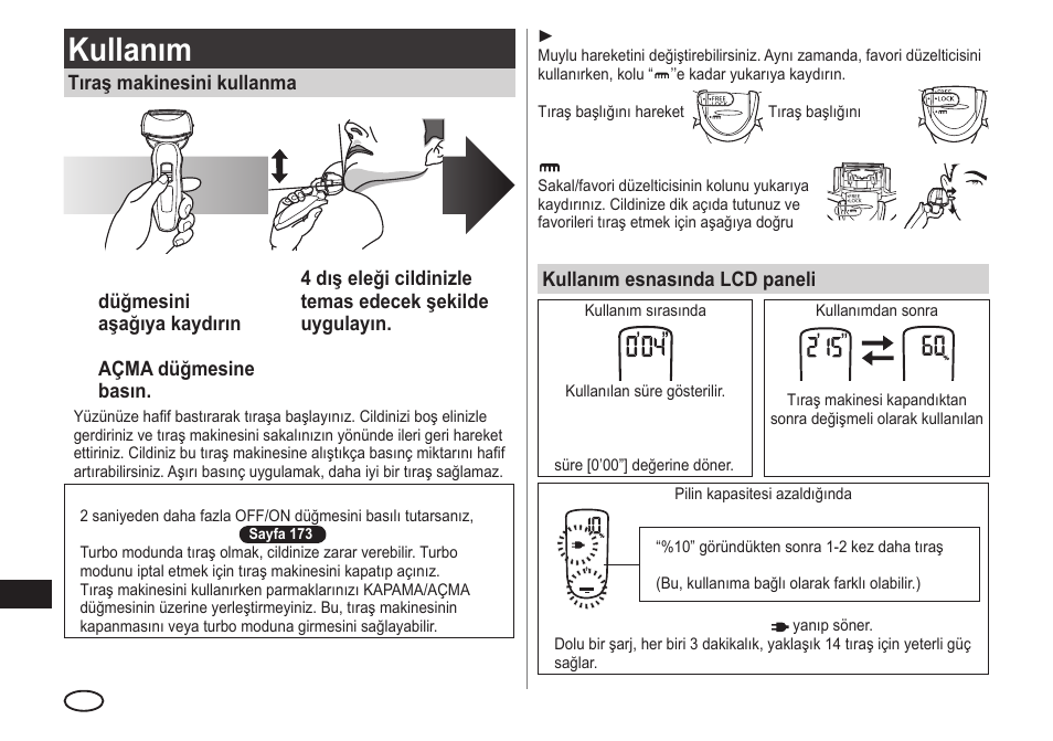 Kullanım | Panasonic ESLA93 User Manual | Page 170 / 178