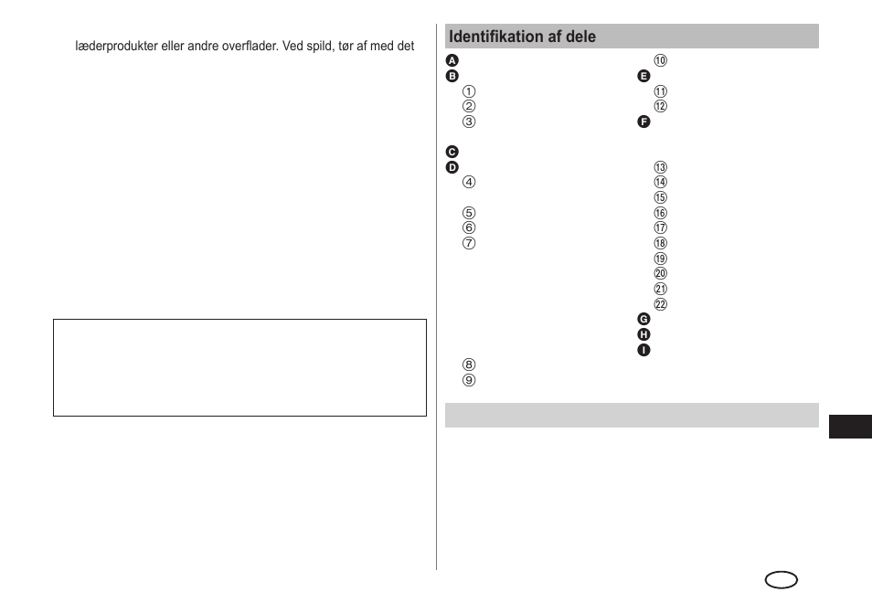 Identifikation af dele, Reservedele | Panasonic ESLA93 User Manual | Page 67 / 178