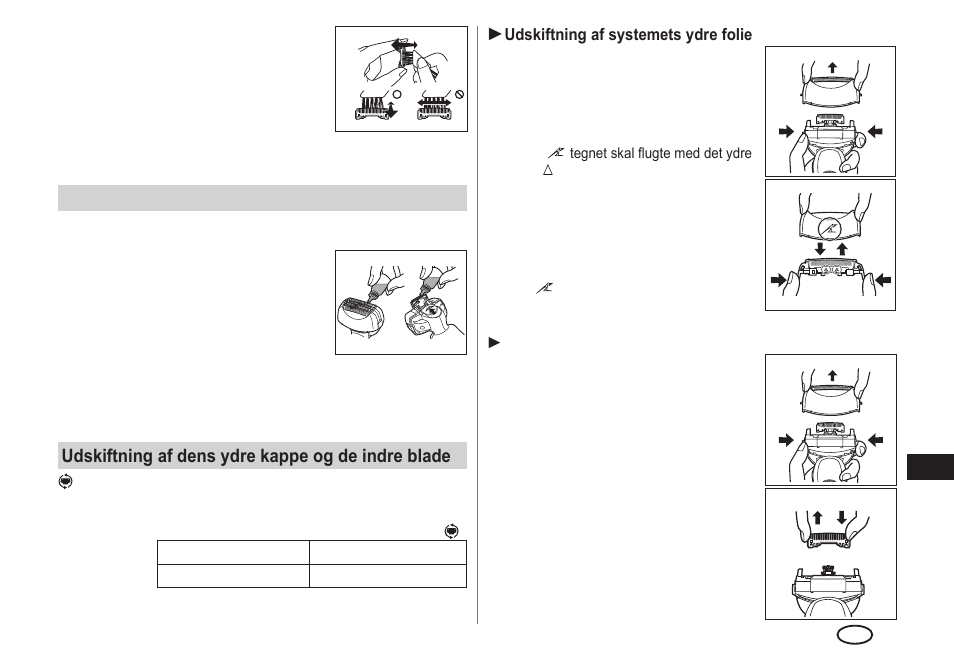 Smøring, Udskiftning af dens ydre kappe og de indre blade | Panasonic ESLA93 User Manual | Page 73 / 178