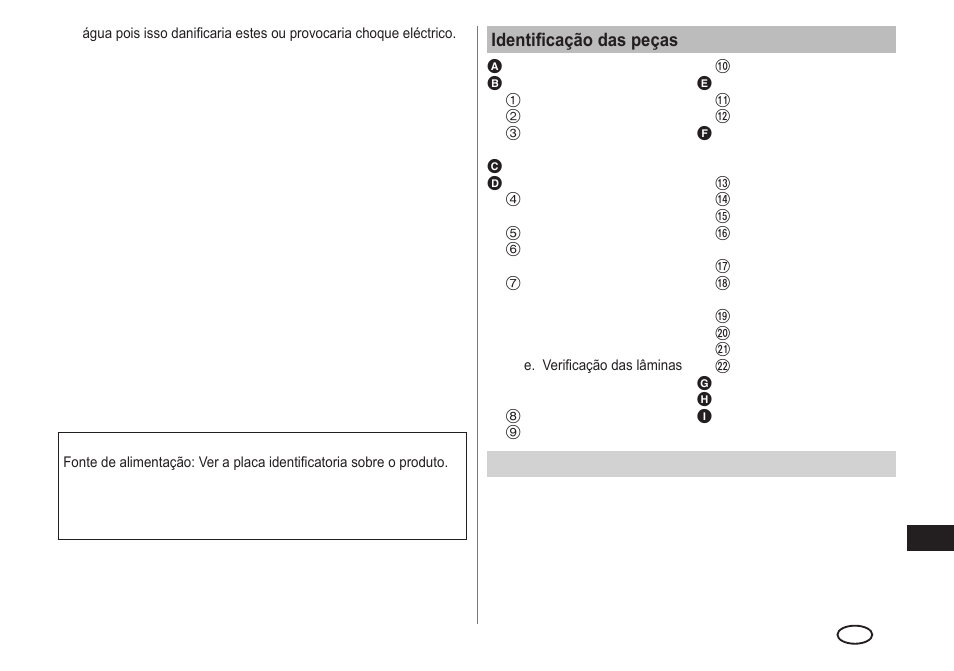 Identificação das peças, Peças de reposição | Panasonic ESLA93 User Manual | Page 77 / 178