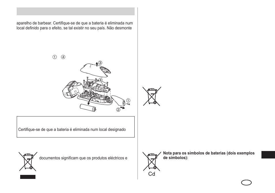 Remoção da bateria recarregável incorporada | Panasonic ESLA93 User Manual | Page 85 / 178