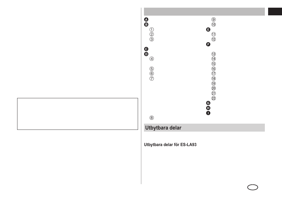 Beskrivning av delarna, Utbytbara delar | Panasonic ESLA93 User Manual | Page 97 / 178