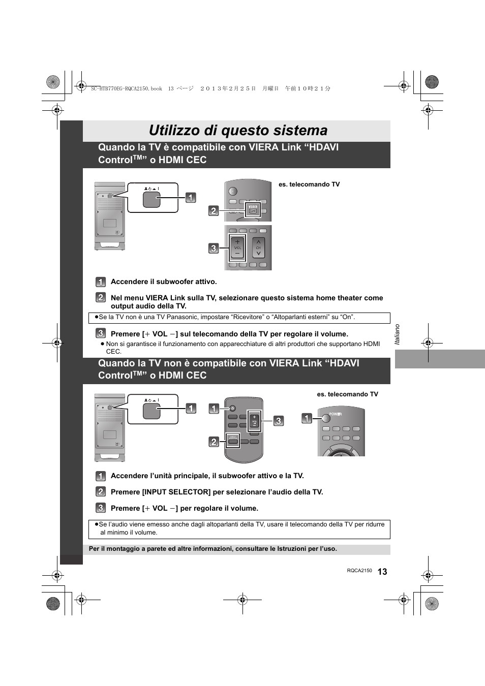 Utilizzo di questo sistema, O hdmi cec | Panasonic SCHTB770EG User Manual | Page 13 / 44